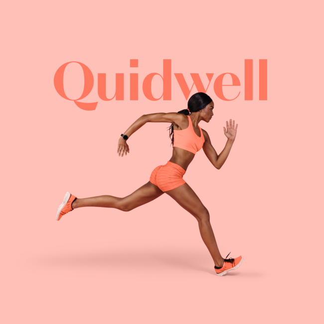 Quidwell logo with woman sprinting